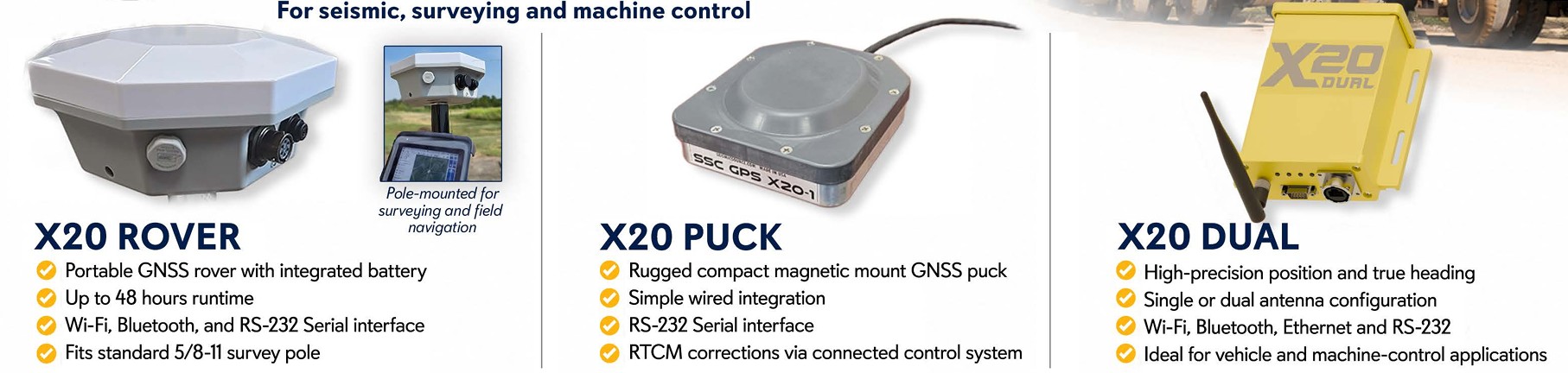 X20 Rover, X20 Puck, and X20 Dual GNSS systems